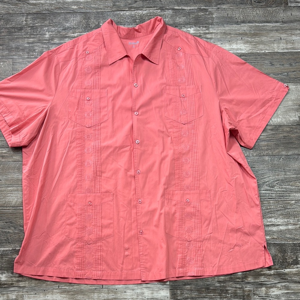 🏝️KS Island 🏝️Guayabera, 🏝️Blue Short Sleeve Button-Up Shirt, 5XL TALL